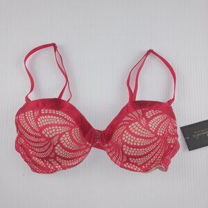 Frederick's Of Hollywood Women's Exxtreme Tuxedo Lace Boost Bra Size 32B Red Tan